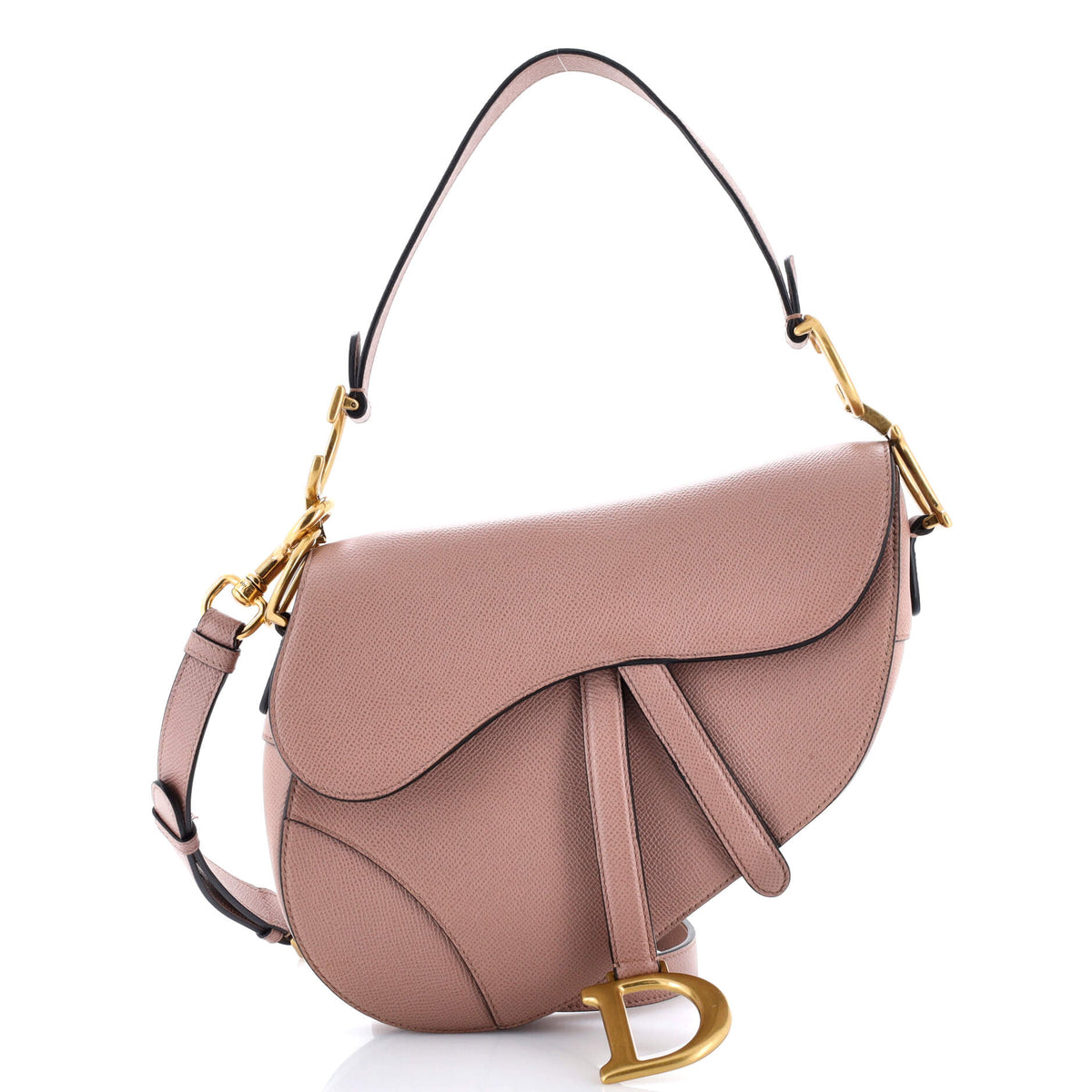 Christian Dior Saddle Handbag with Strap Leather Medium