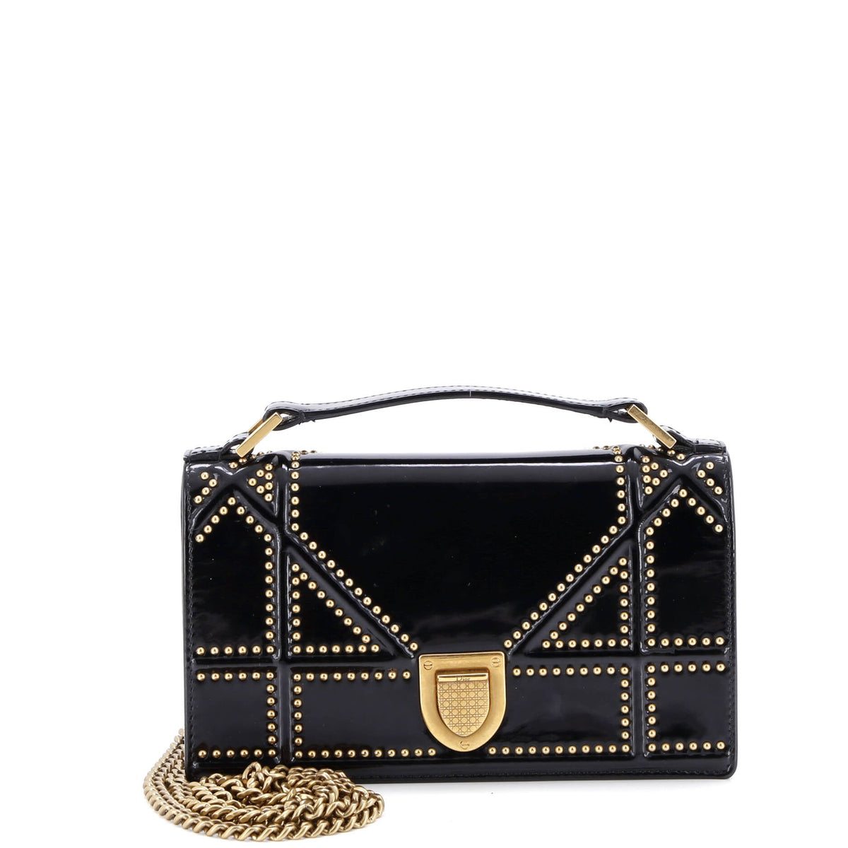 Christian Dior Diorama Chain Flap Clutch Studded Patent