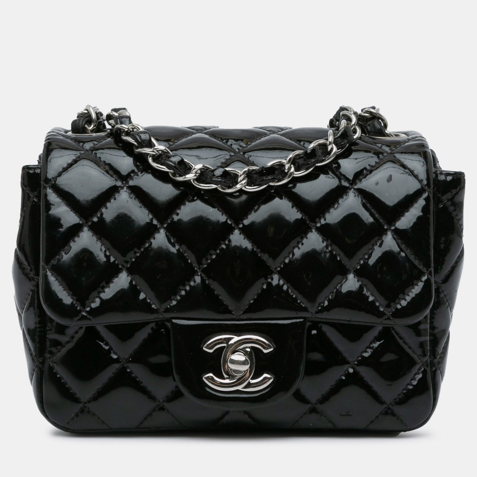 Chanel Kleine quadratische klassische Lacktasche mit Überschlag