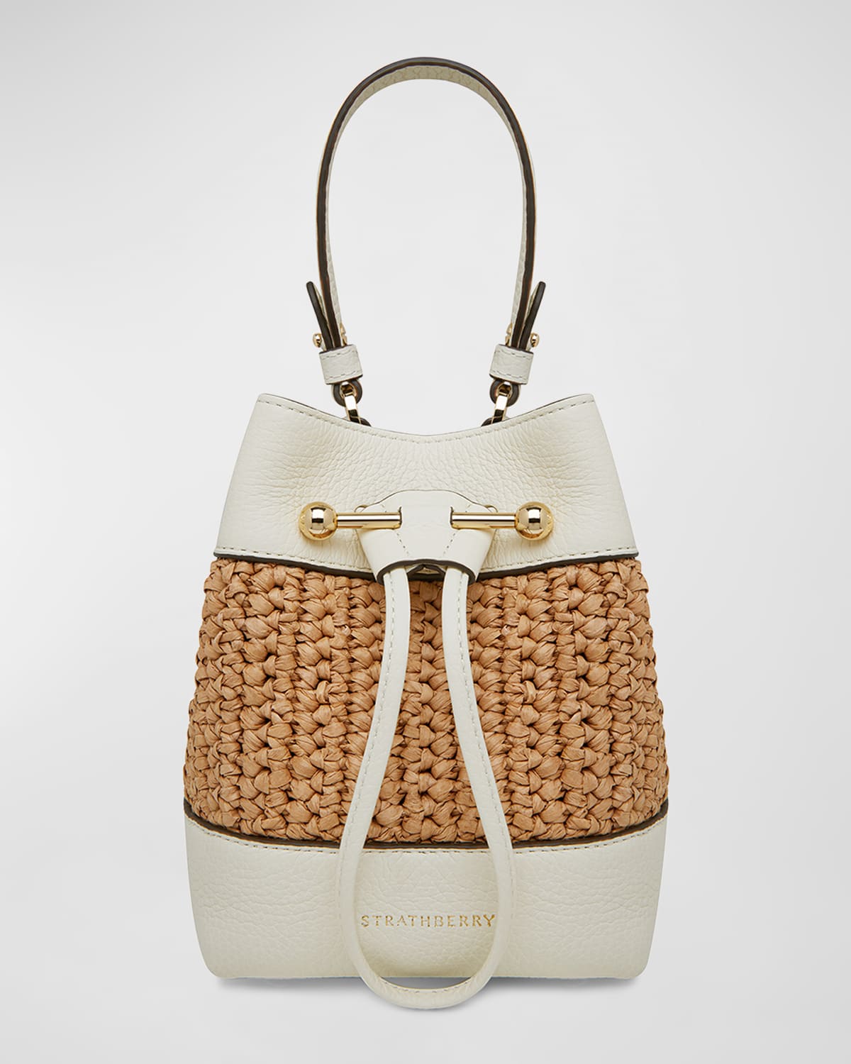 Strathberry Lana Osette Raffia & Leather Bucket Bag