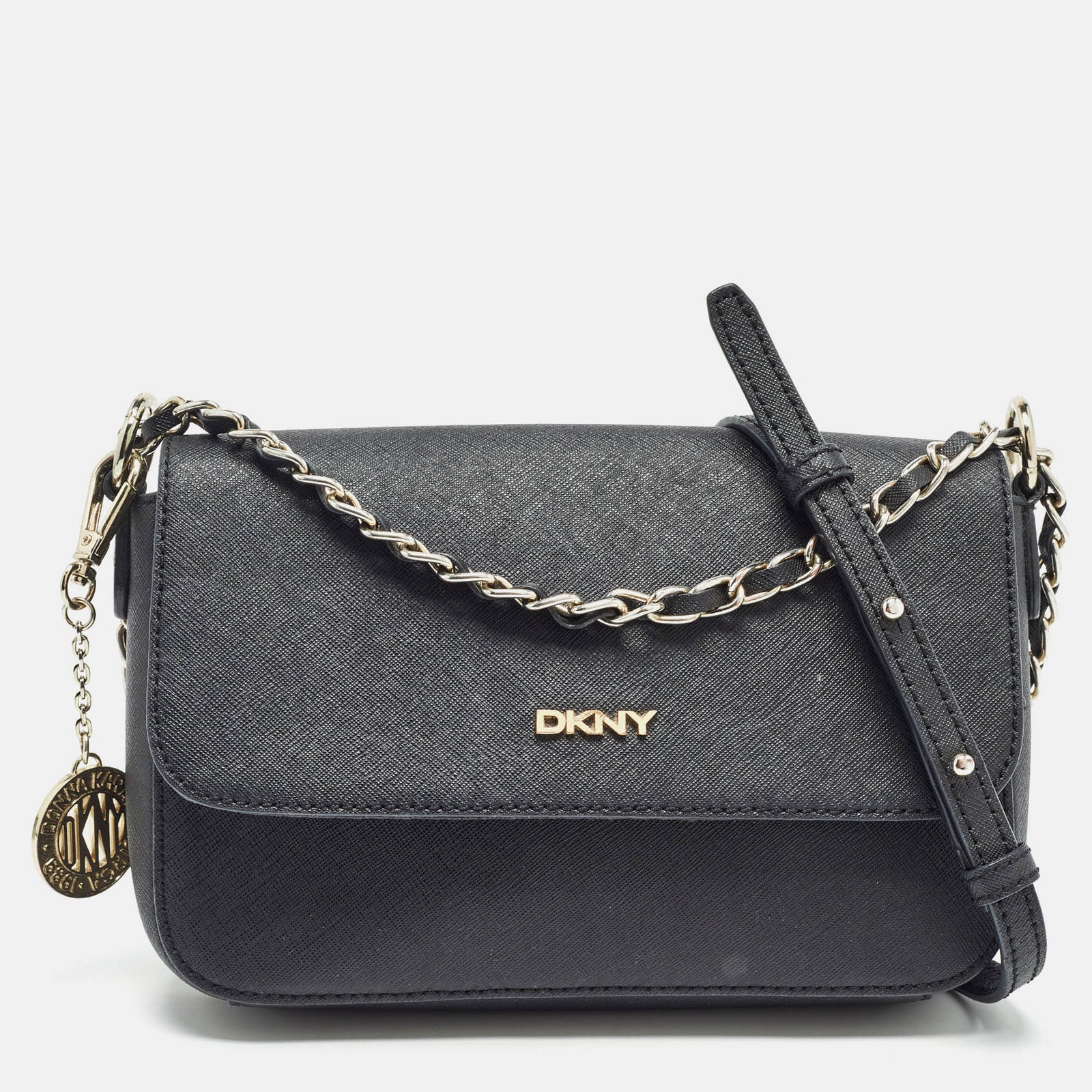 DKNY Black Leather Bryant Park Flap Shoulder Bag