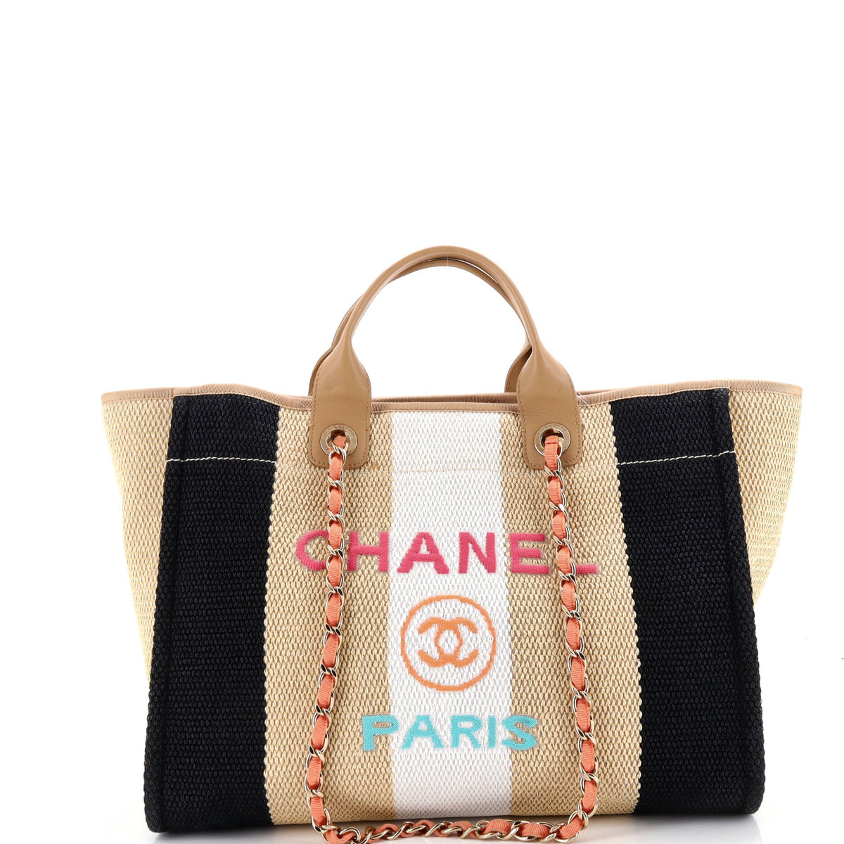 Chanel CHANEL Deauville Tote Striped Viscose Canvas Medium