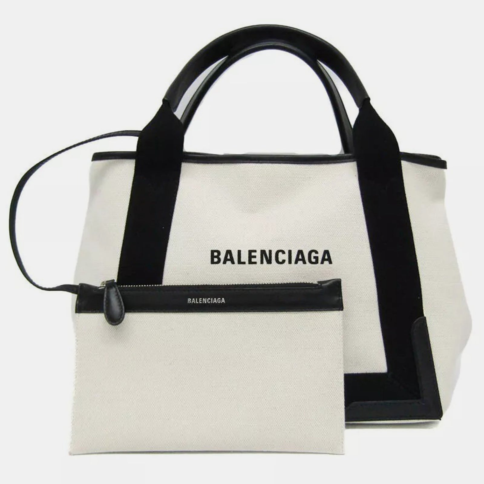 Balenciaga Schwarzes Canvas Leder Navy Cabas S Damen Handtasche