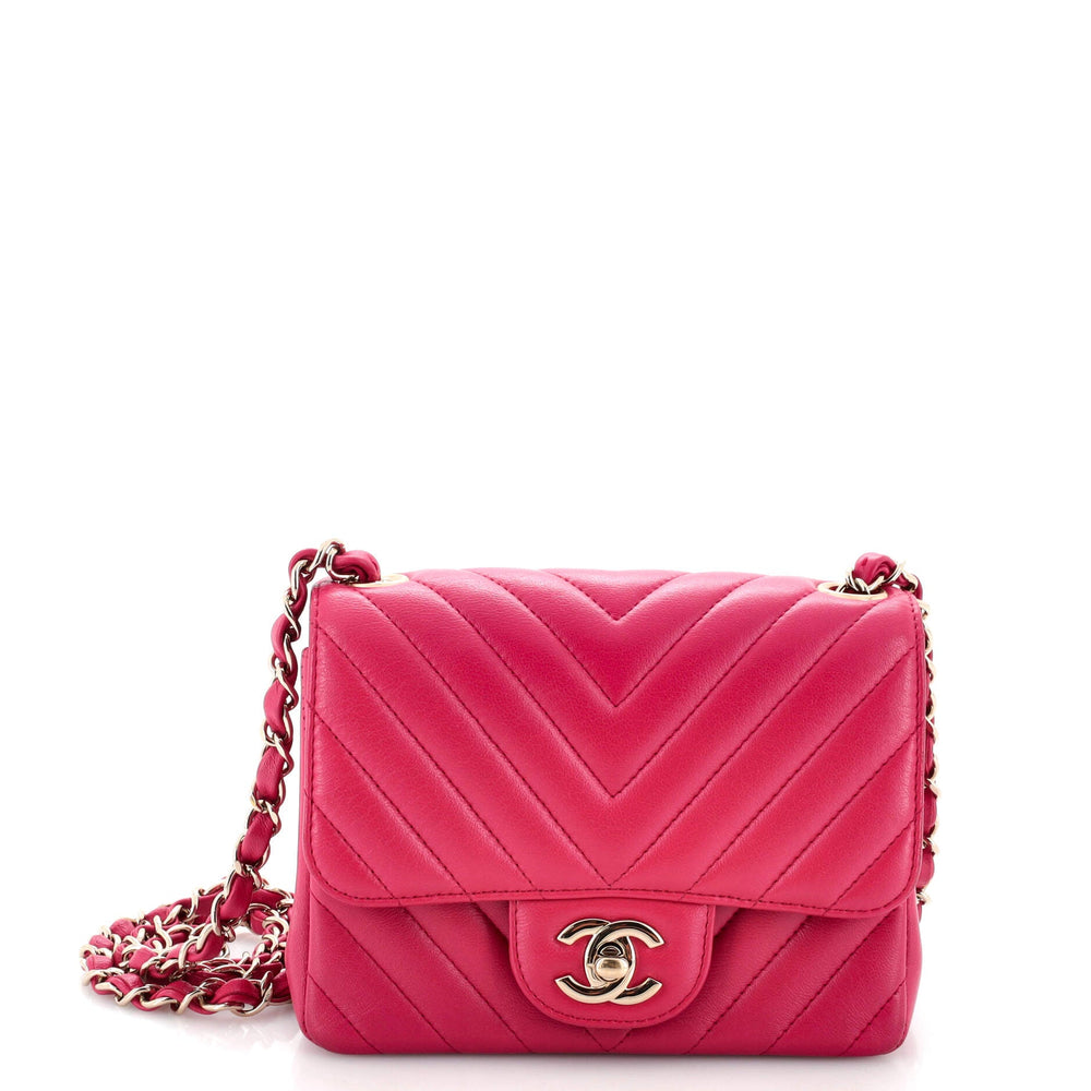 CHANEL Square Classic Single Flap Bag Chevron Lambskin Mini