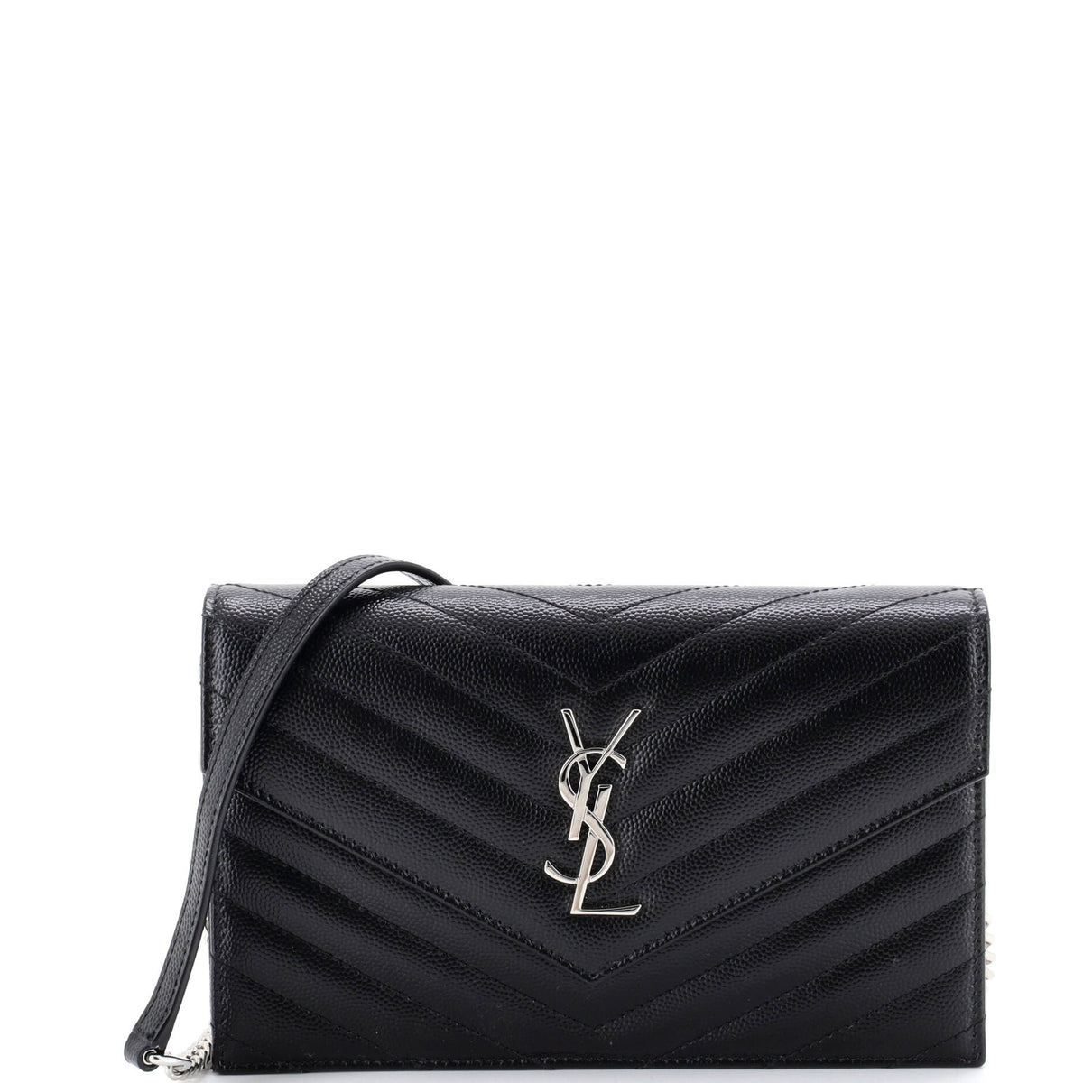 Saint Laurent Classic Monogram Wallet on Chain Matelasse Chevron Leather Small