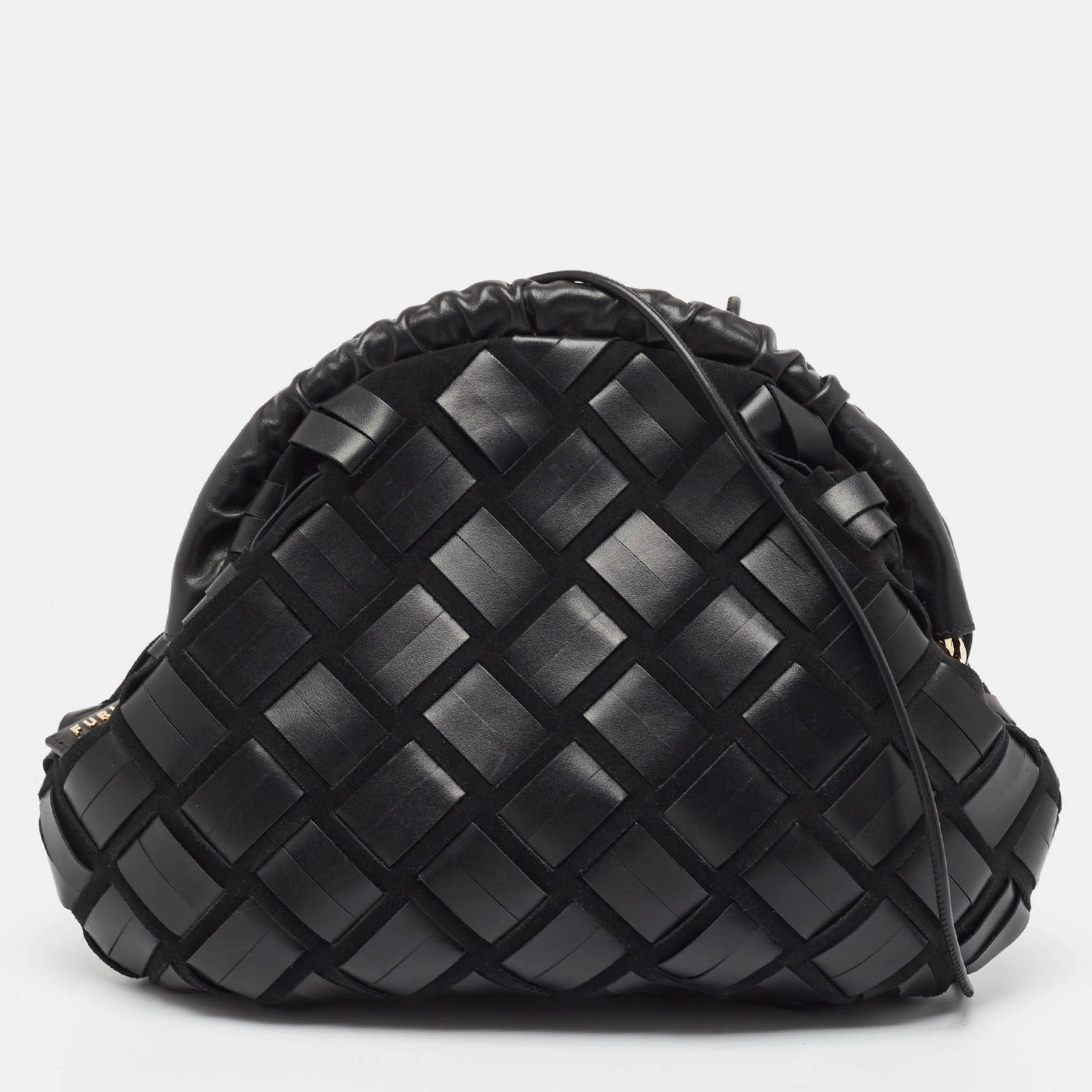 Furla Black Woven Leather and Suede Essentials Clutch Bag