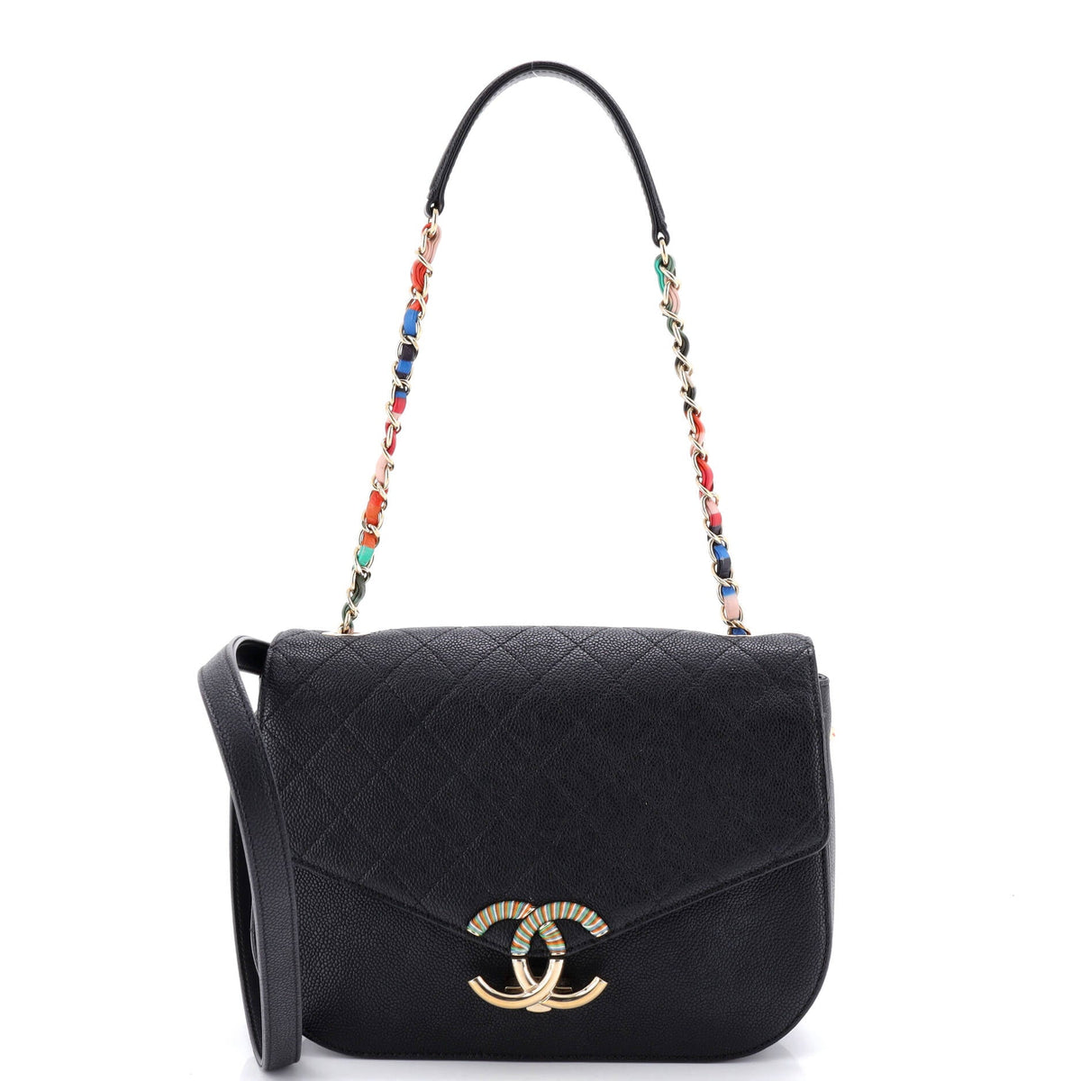 Chanel CHANEL Thread Around Flap Bag Quilted Caviar Medium
