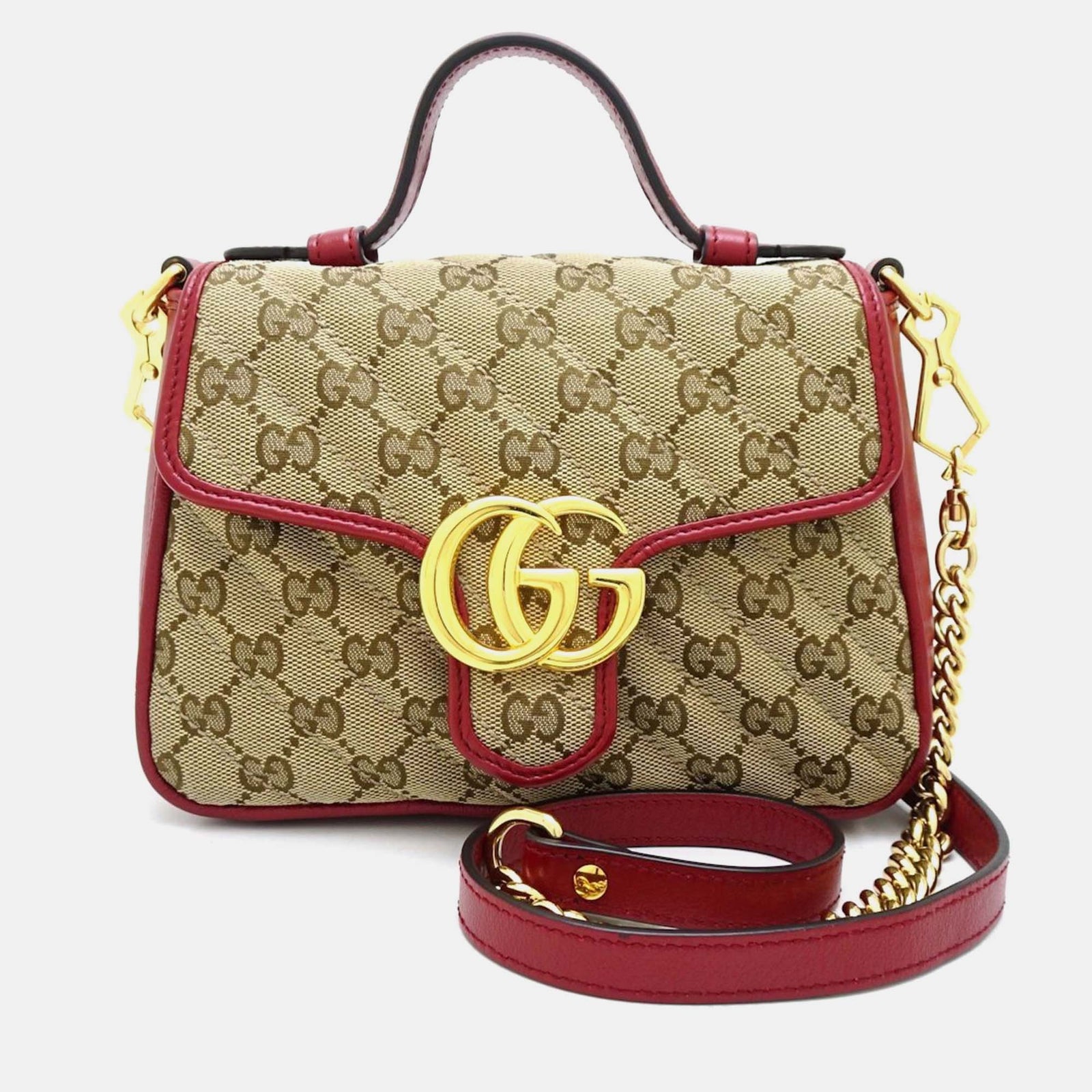 Gucci Beigerote Canvas-Leder-GG-Mini-Tasche mit Henkel