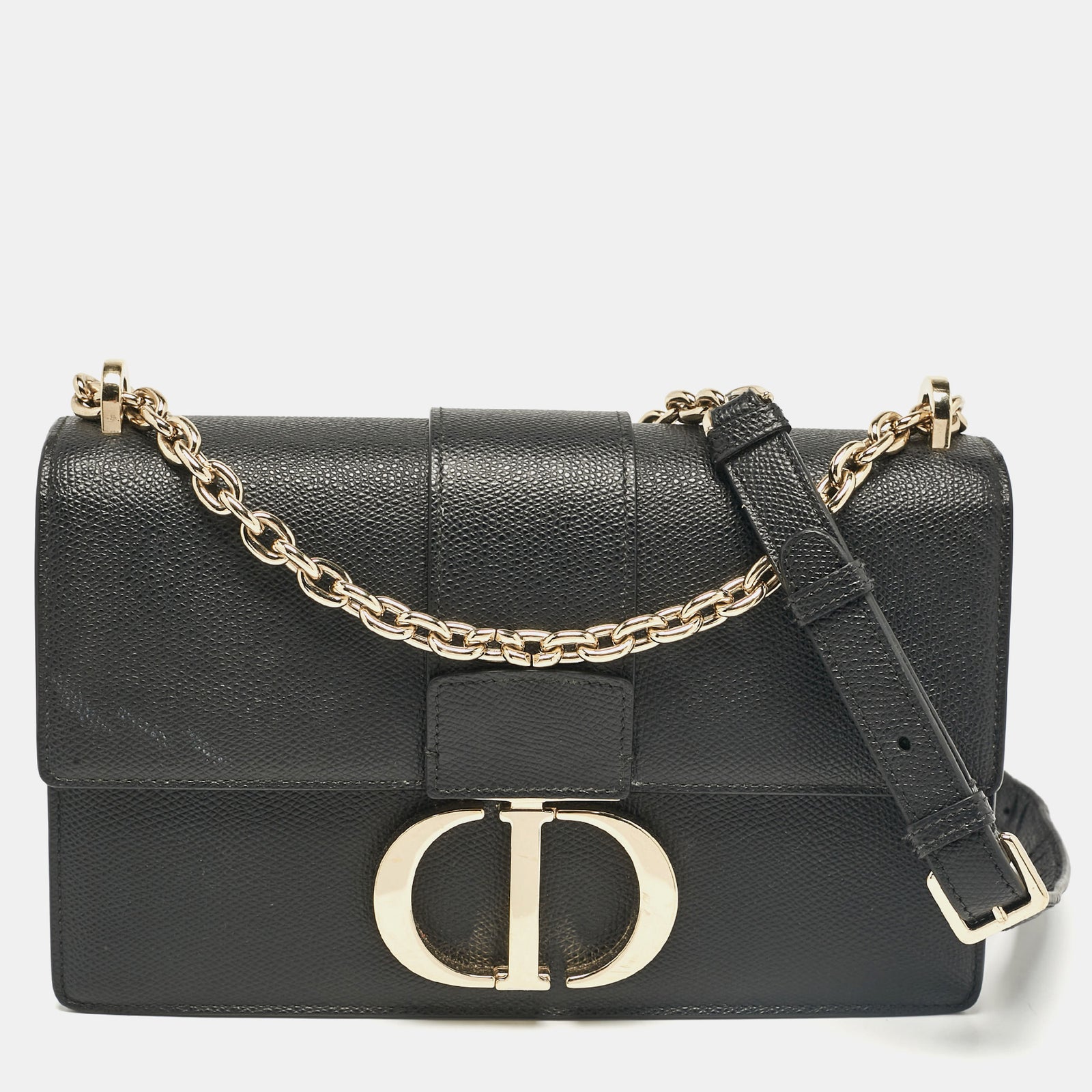 Dior Schwarze Montaigne 30 Umhängetasche aus Leder mit Klappe