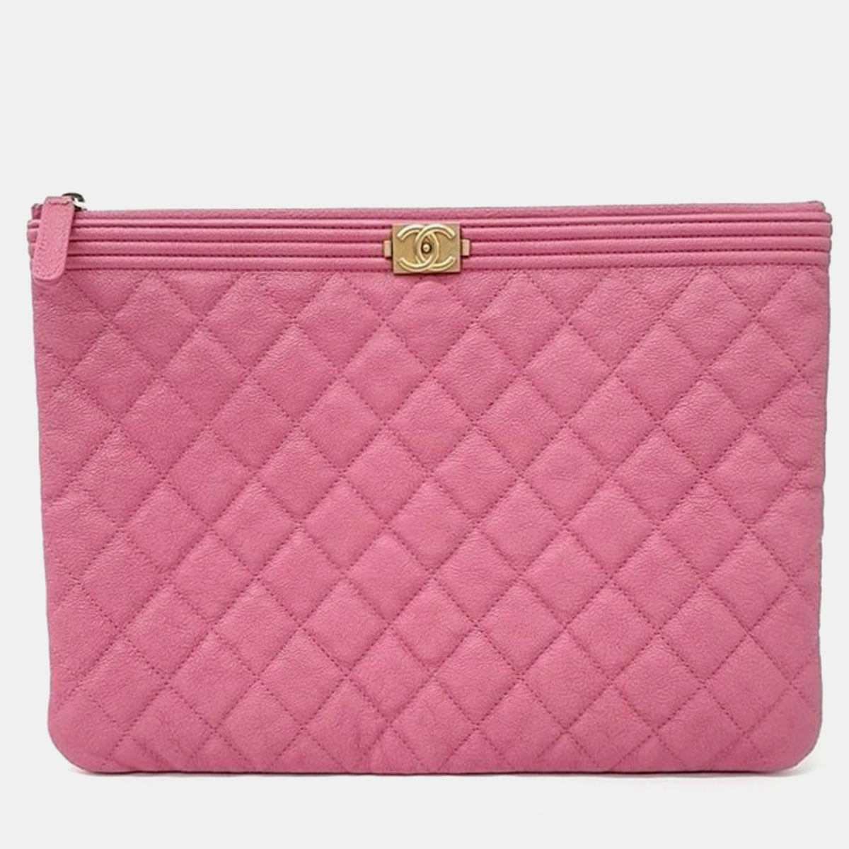 Chanel Pink Caviar Leather Medium Boy Clutch Bag