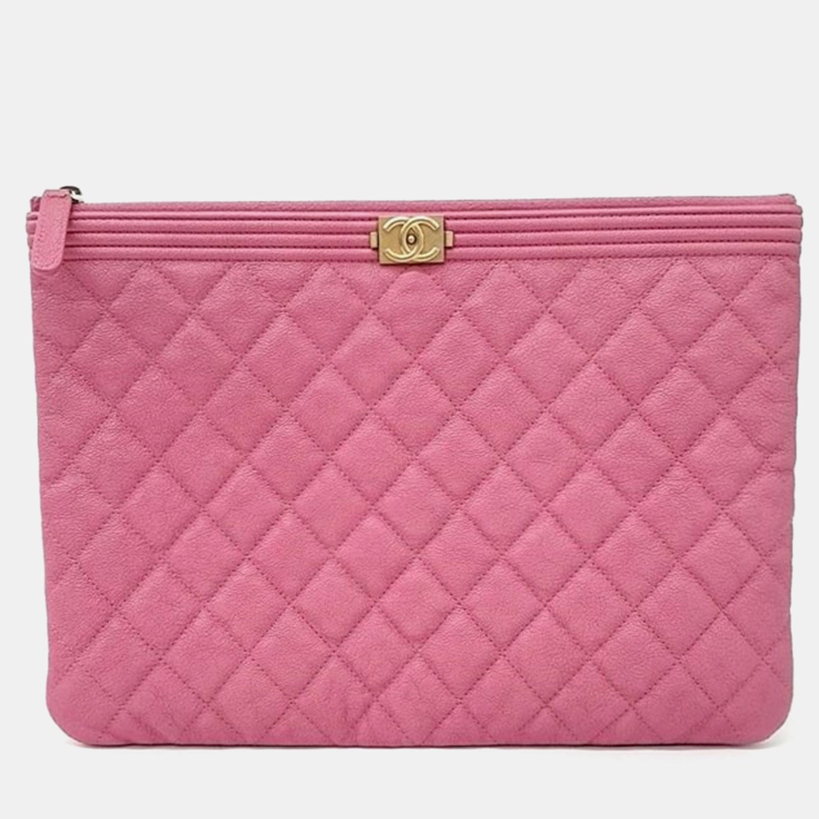 Chanel Pochette pour garçon de taille moyenne en cuir caviar rose