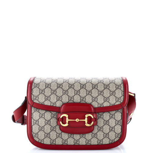 GUCCI Horsebit 1955 Shoulder Bag GG Coated Canvas with Leather Small