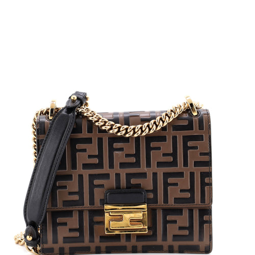 FENDI Kan U Shoulder Bag Zucca Embossed Leather Small
