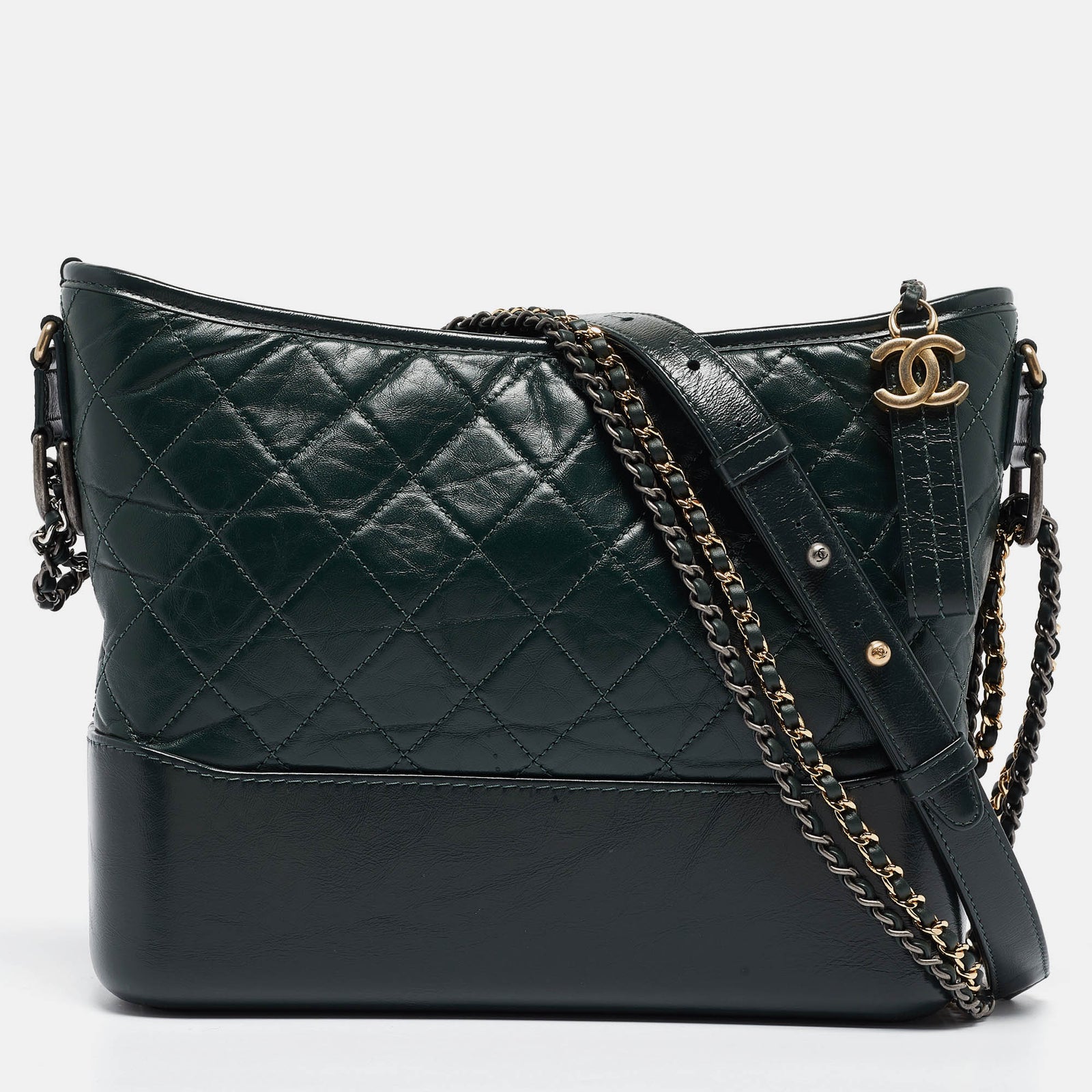 Chanel Sac hobo Gabrielle de taille moyenne en cuir matelassé vert vieilli