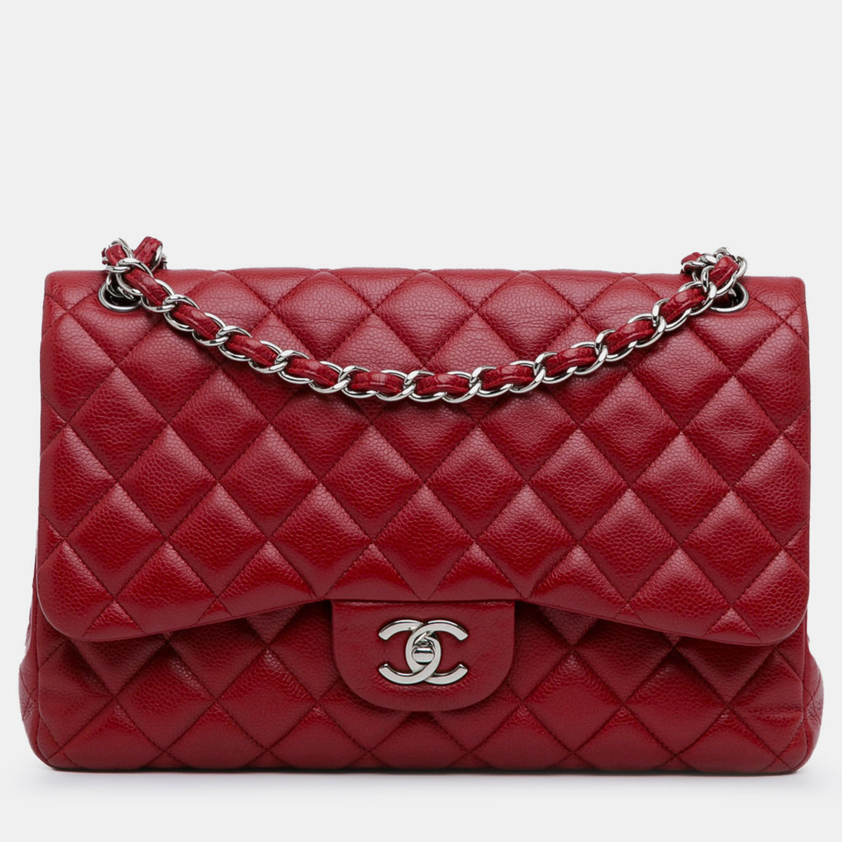 Chanel Red Caviar Leather Jumbo Classic Double Flap Bag