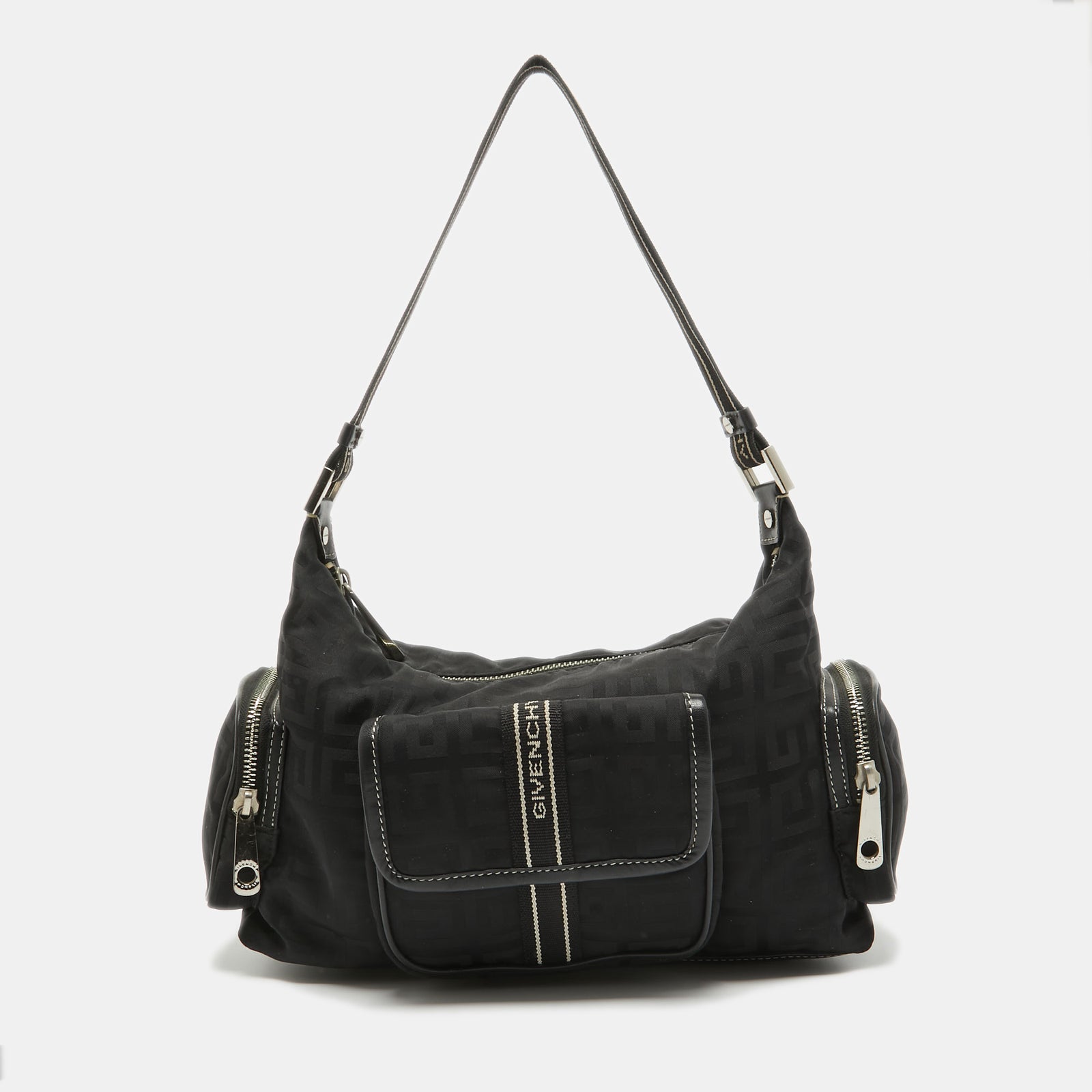 Givenchy Black Monogram Nylon and Leather Multiple Pocket Shoulder Bag