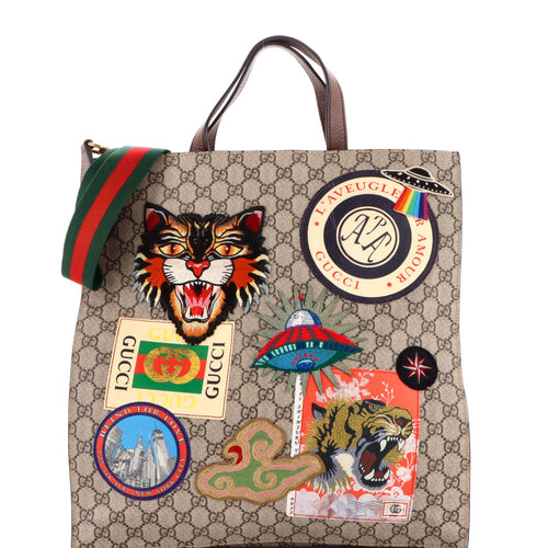 GUCCI Courrier Convertible Soft Open Tote GG Coated Canvas with Applique North South