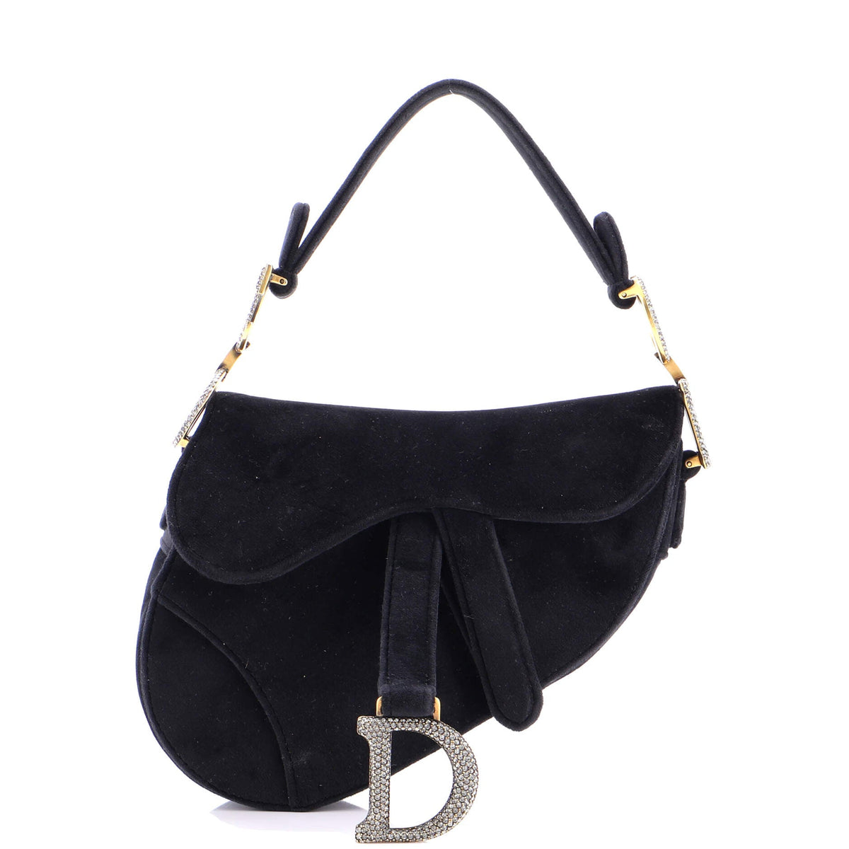 Christian Dior Saddle Handbag Velvet with Crystals Mini