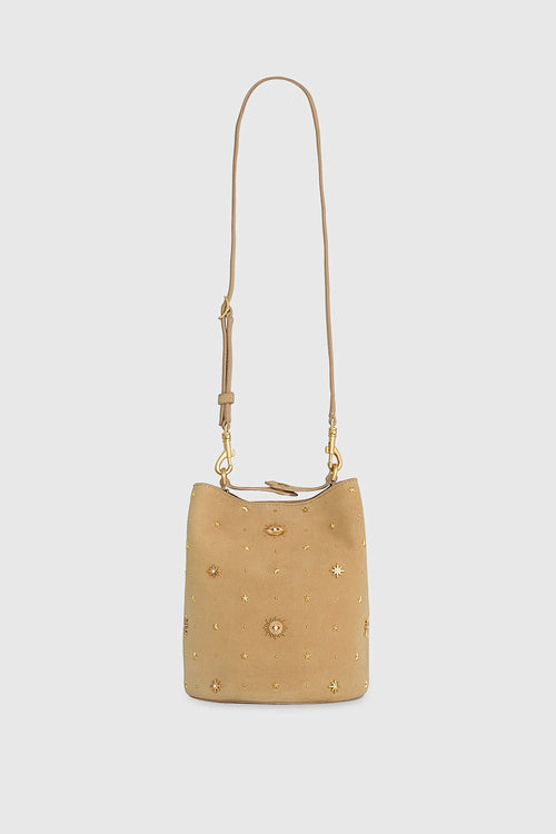 Evil Eye Studded Bucket Bag In Sesame