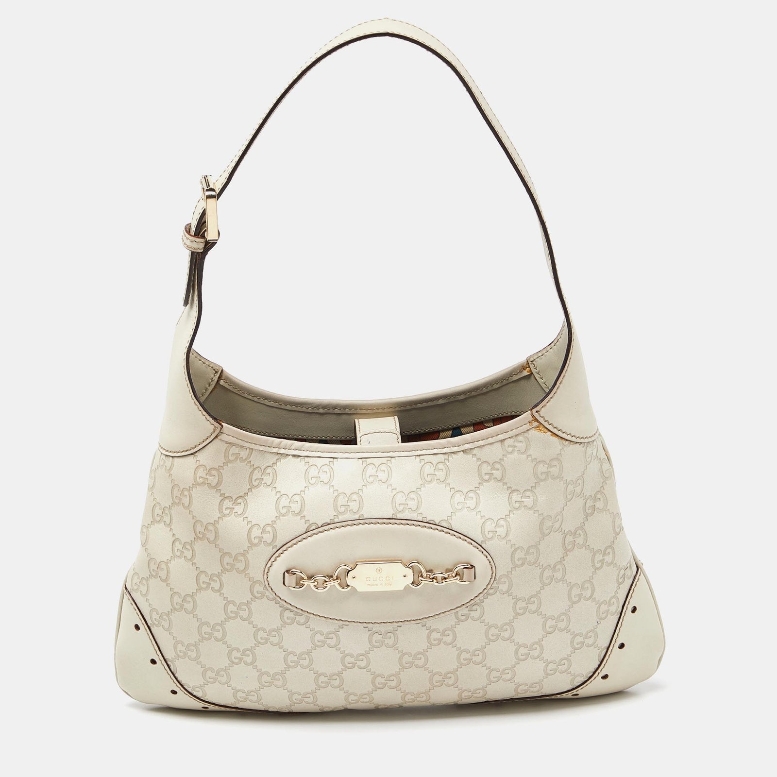 Gucci White Guccissima Leather Punch Hobo