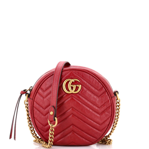 GUCCI GG Marmont Round Shoulder Bag Matelasse Leather Mini