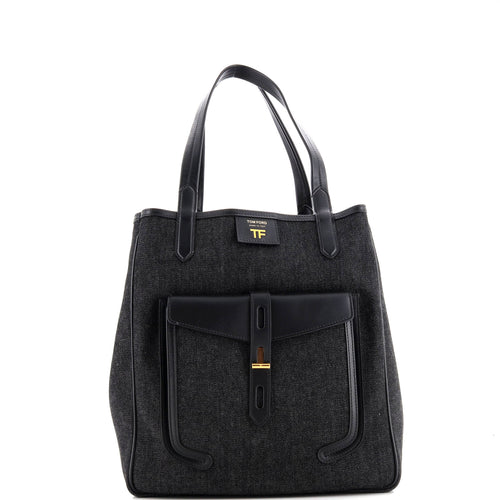TOM FORD T Twist Tote Denim with Leather Large