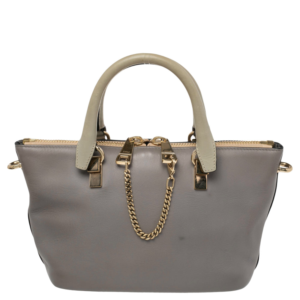 Chloe Grey/Beige Leather Small Baylee Tote