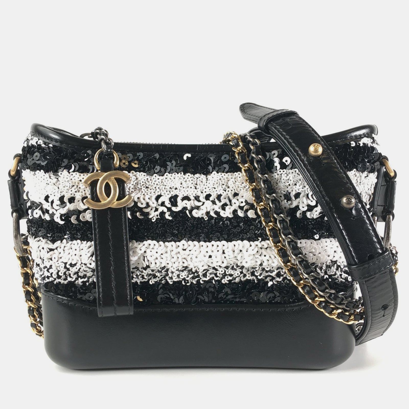 Chanel White/Black Leather Small Gabrielle Shoulder Bag