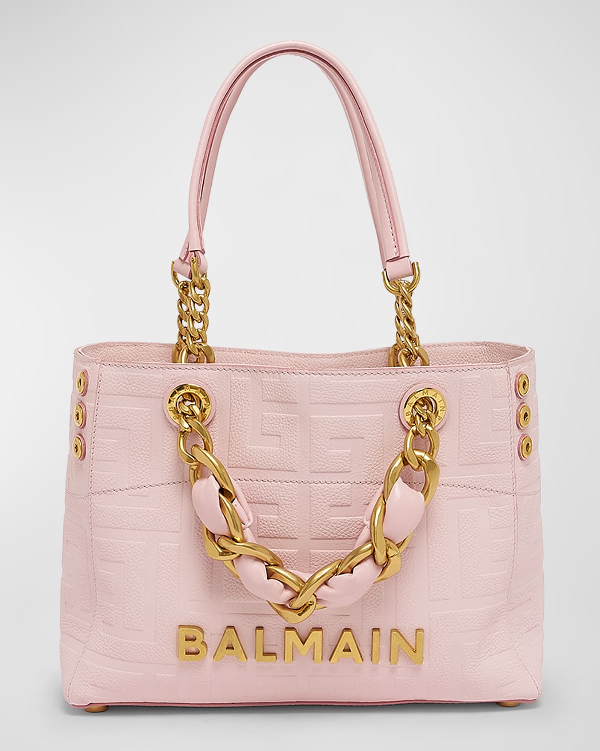 Balmain 1945 Small Cabas Tote Bag in Monogram Leather