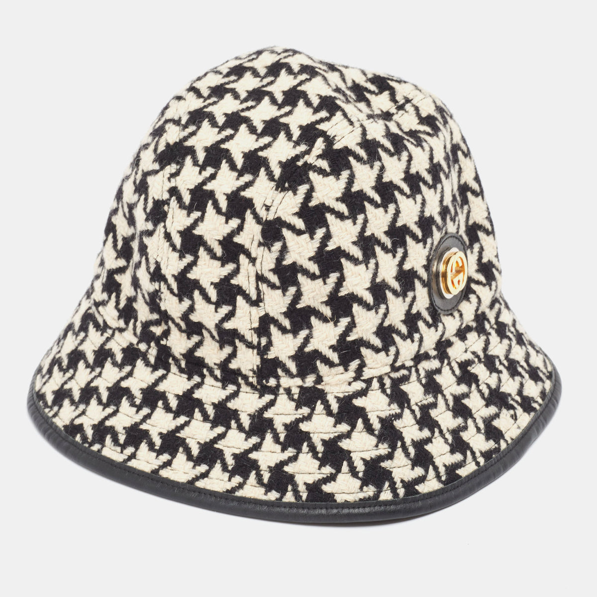 Gucci Monochrome Houndstooth Wool & Cotton Bucket Hat M