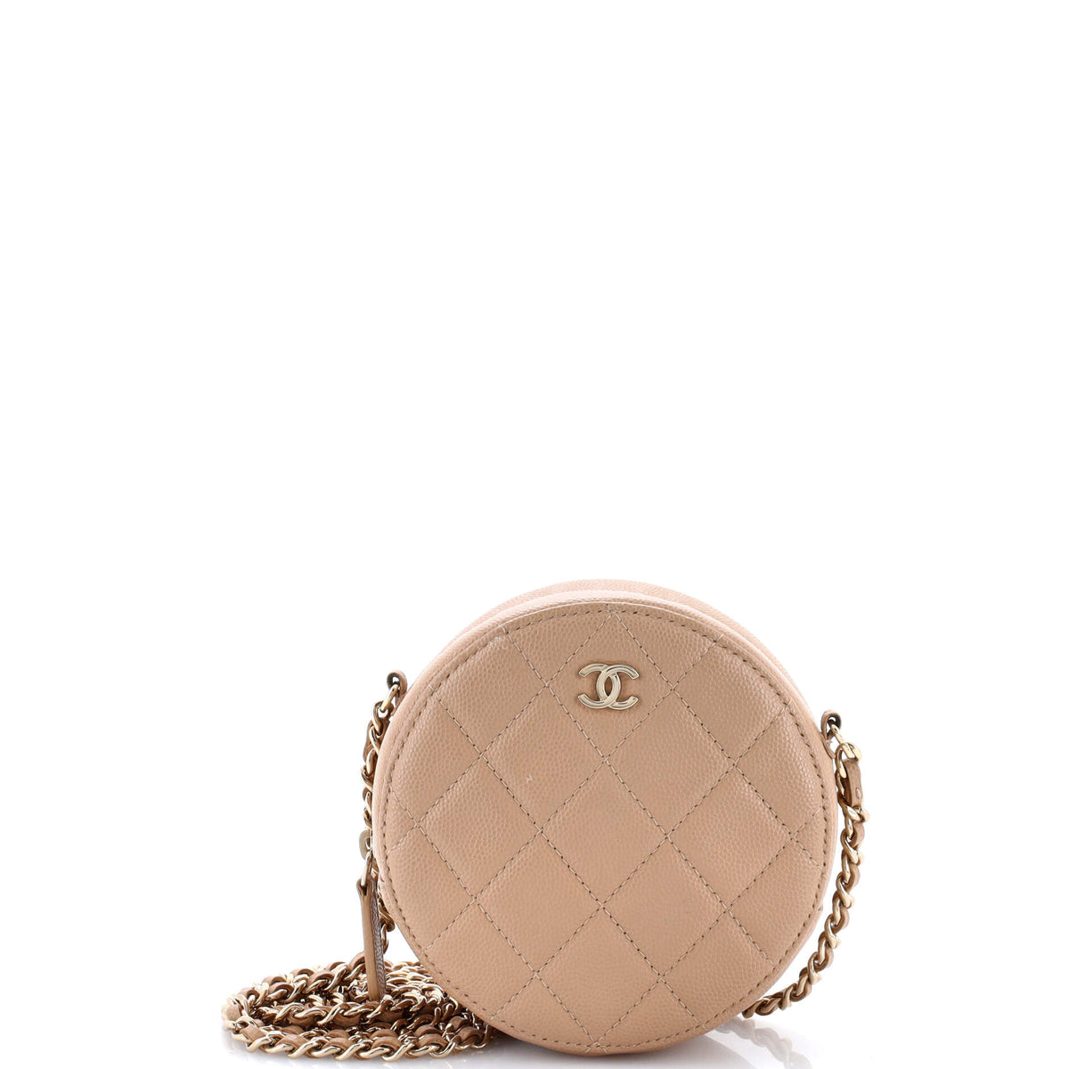 Chanel CHANEL Round Clutch with Chain Quilted Caviar Mini
