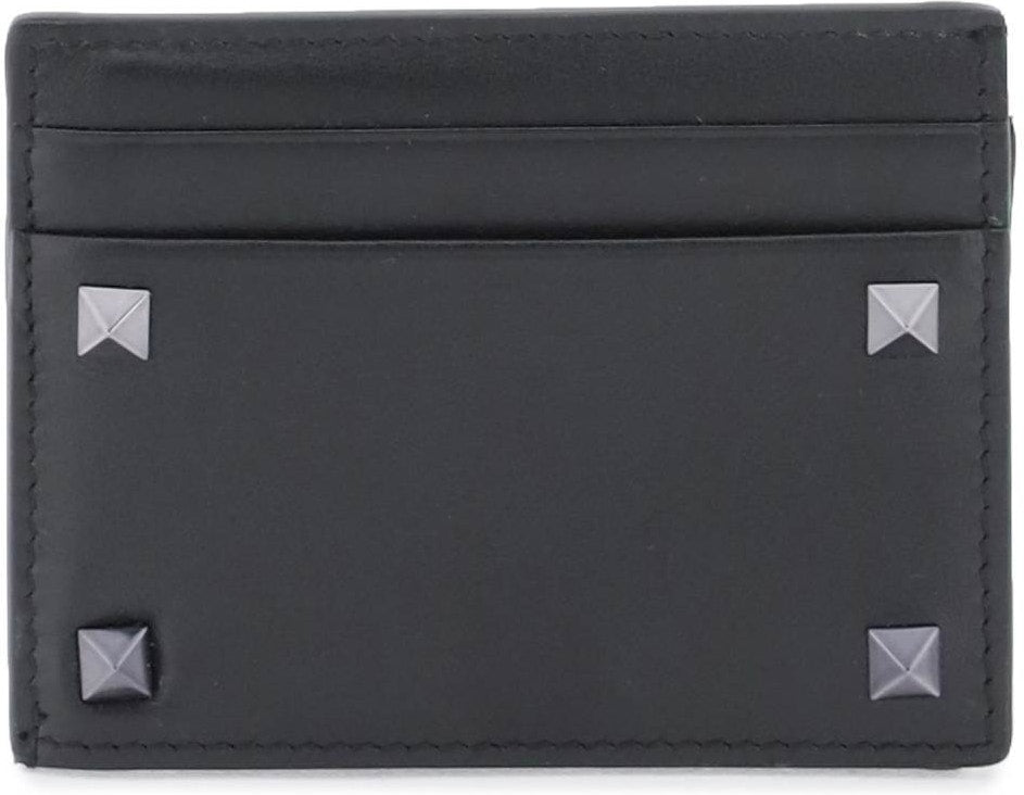 Valentino Garavani Men's Rockstud Leather Card Holder in Black | 4Y2P0523VH3