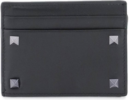 Men's Rockstud Leather Card Holder in Black | 4Y2P0523VH3