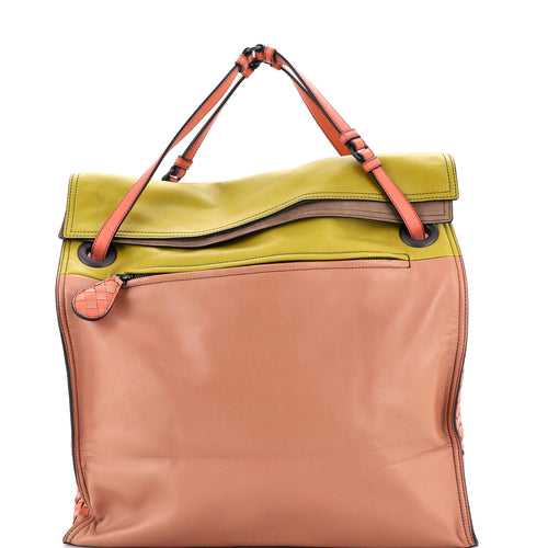 Palio Fold Over Tote Colorblock Nappa Leather With Intrecciato Detail