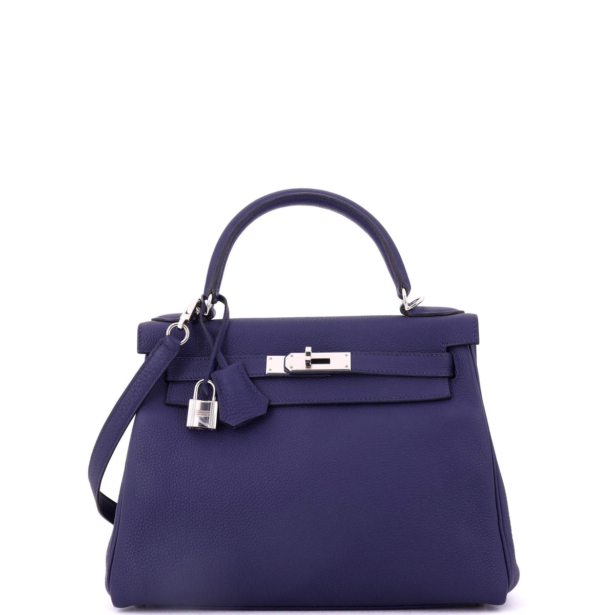 Herm?s Kelly Handbag Bleu Encre Togo with Palladium Hardware 28