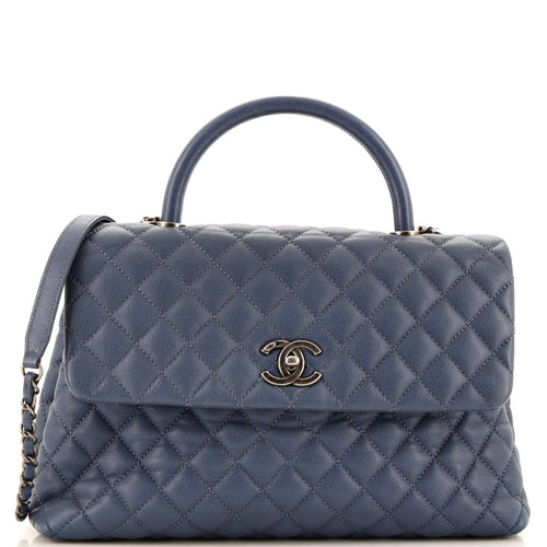 CHANEL Coco Top Handle Bag Quilted Caviar Medium