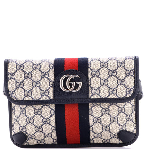 GUCCI Ophidia Flap Belt Bag GG Coated Canvas with Leather