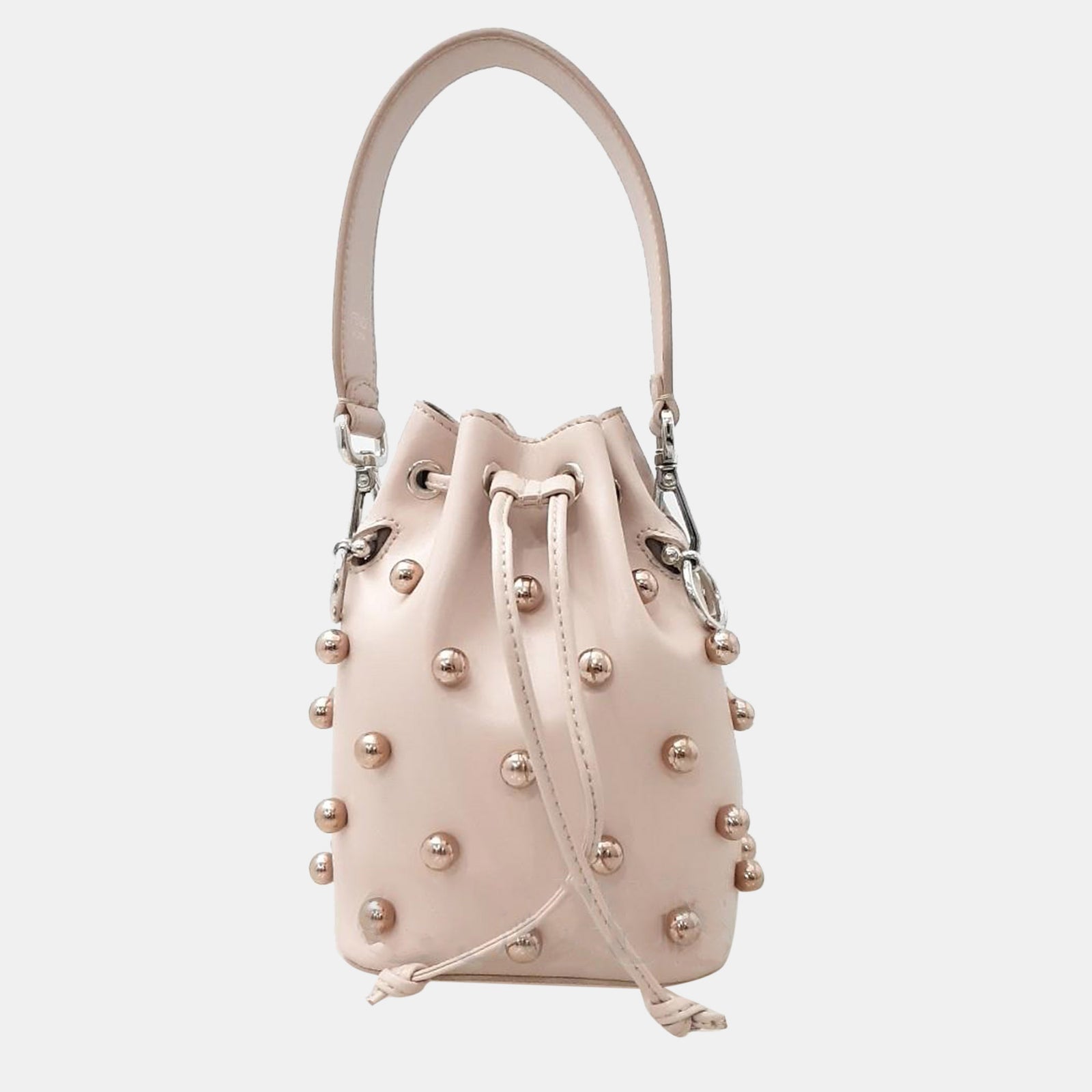 Fendi Pink Calfskin Pearl Studded F is Mini Mon Tresor Bucket Bag