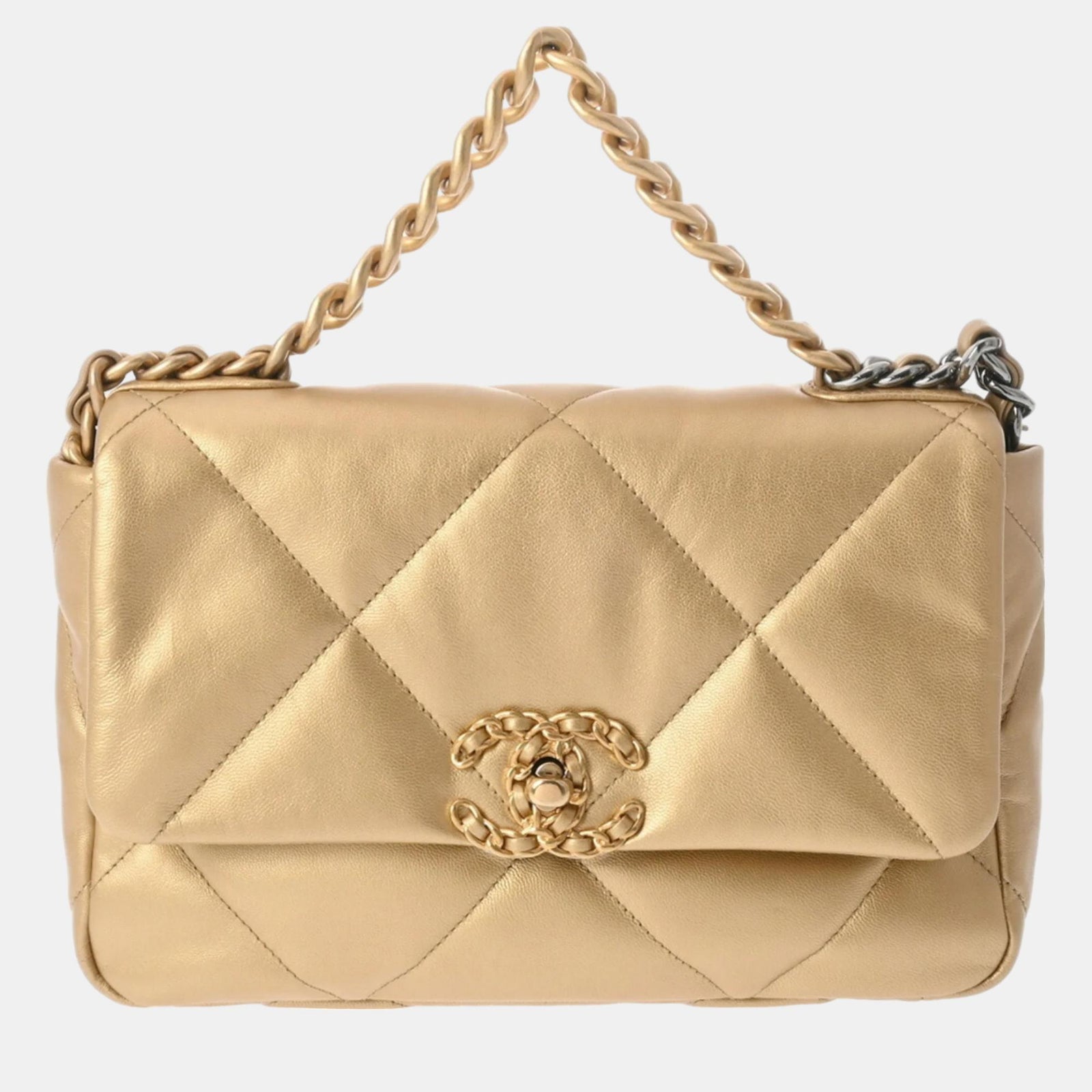 Chanel Gold Lambskin Leather 19 Large Shoulder Bag