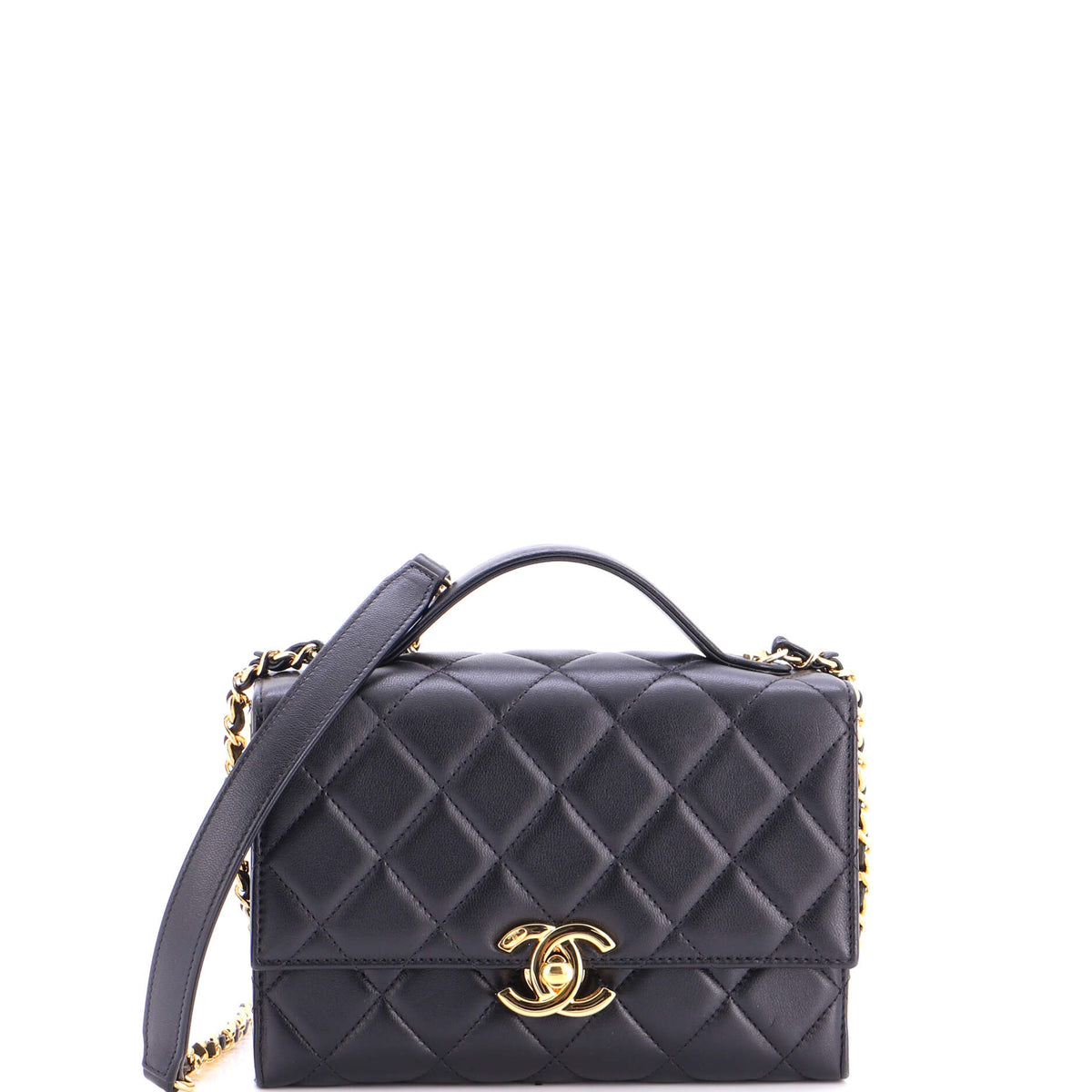 Chanel CHANEL Golden Plate Top Handle Flap Bag Quilted Lambskin Mini