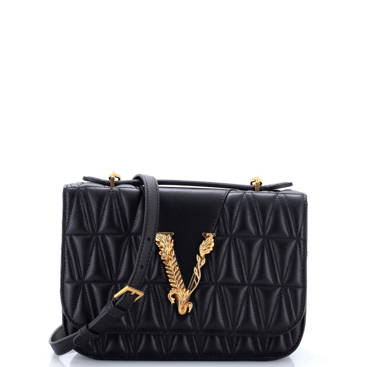 Versace VERSACE Virtus Flap Shoulder Bag Quilted Leather Small