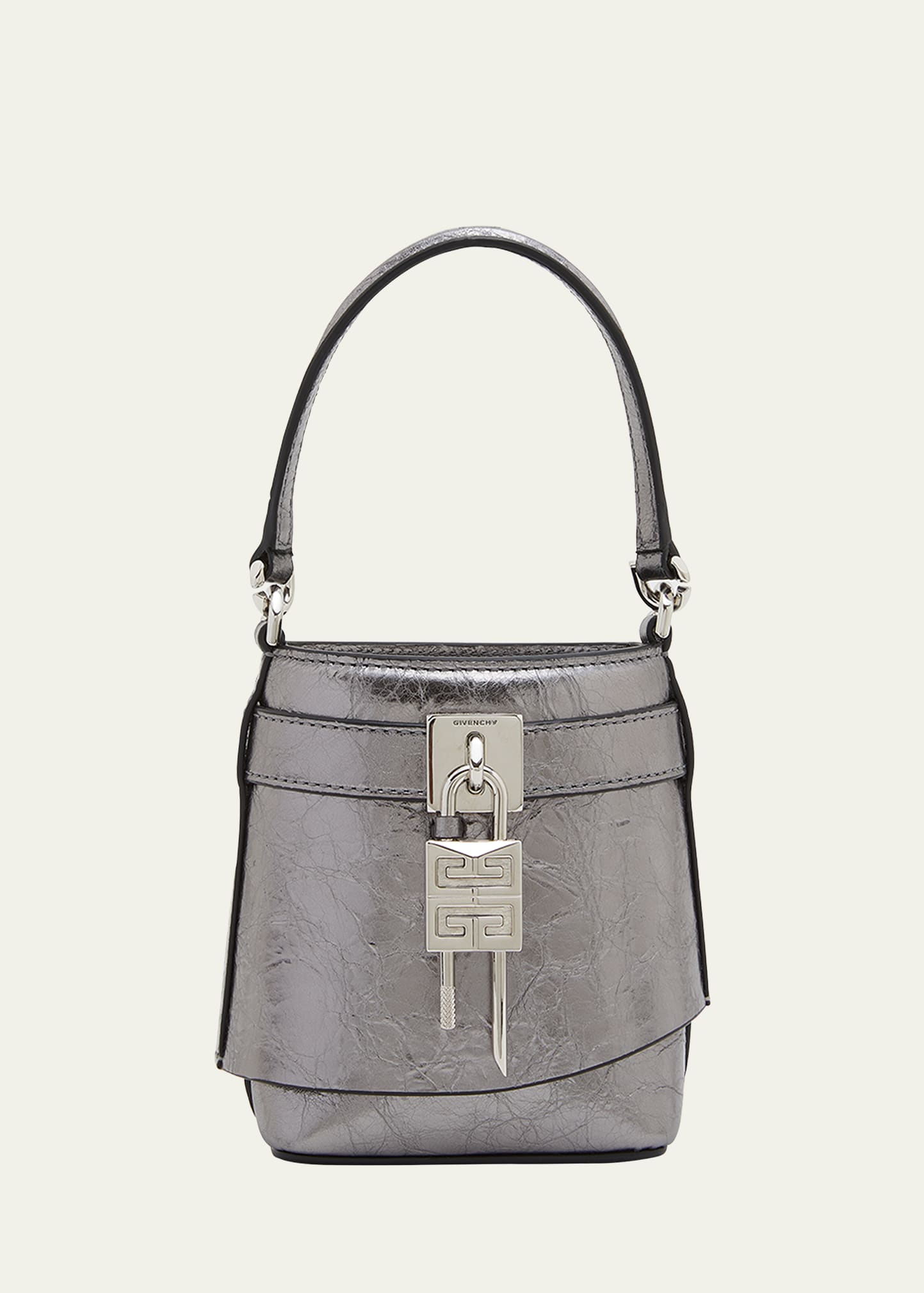 Givenchy Shark Lock Micro Bucket Bag in Metallized Laminated Leather