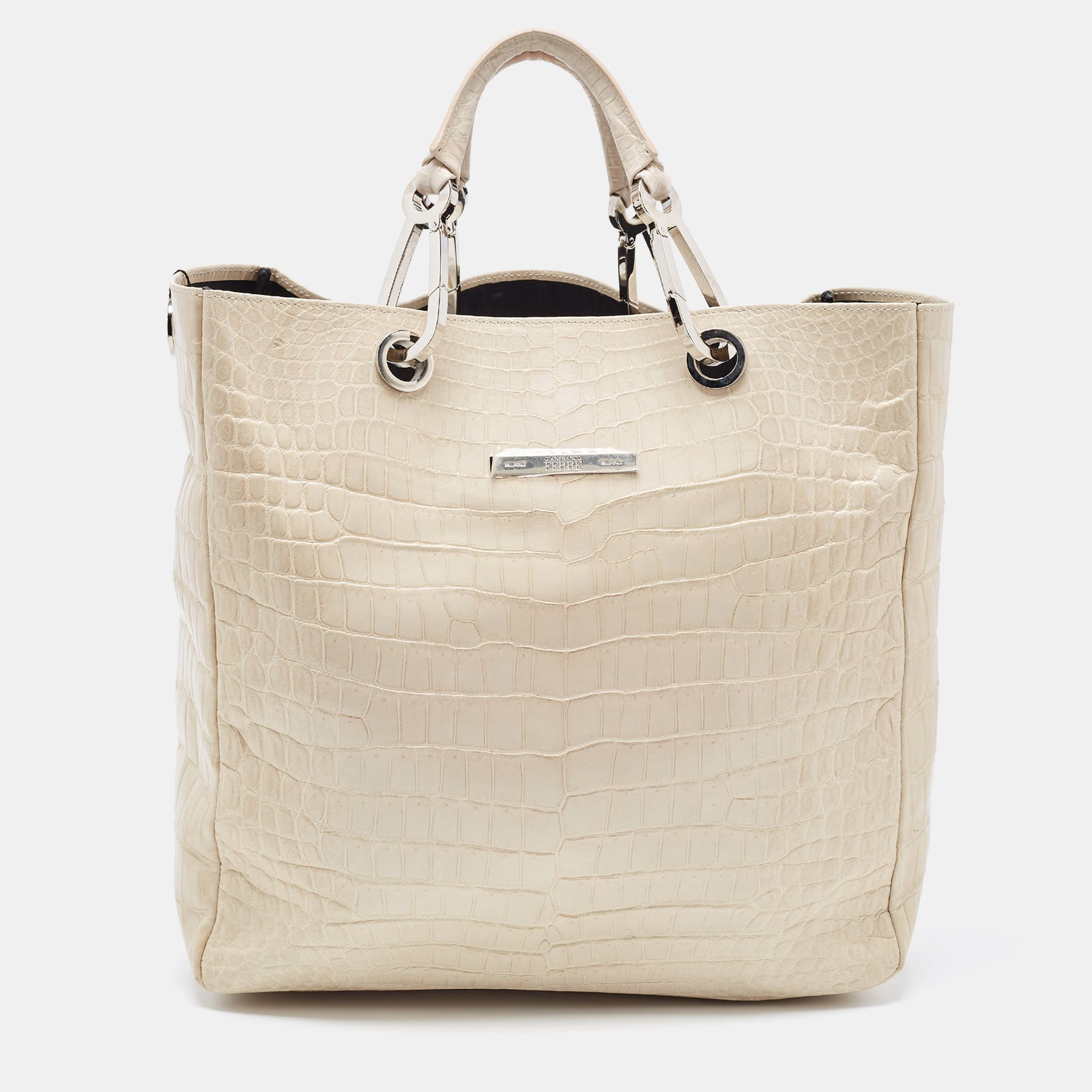 Gianfranco Ferre Cream Alligator Grommete Tote