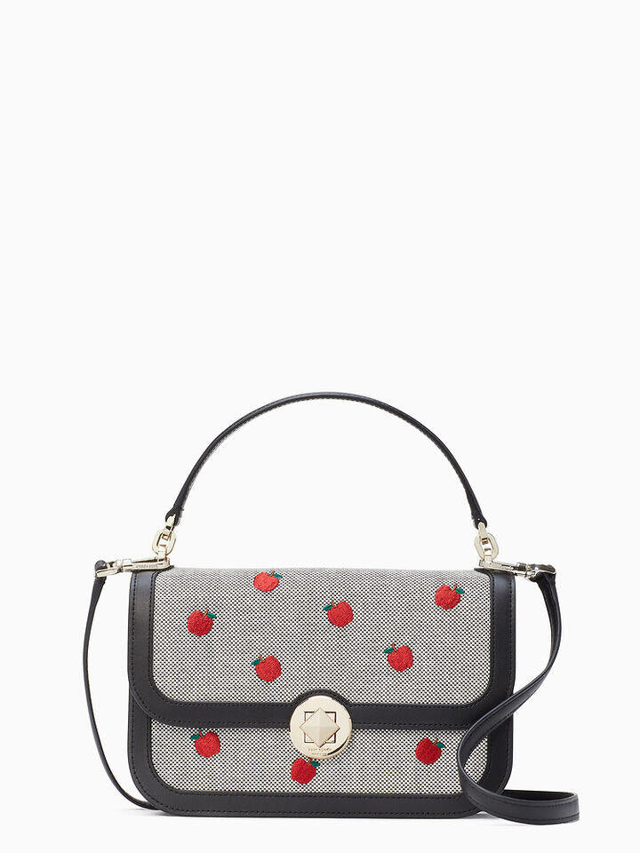 Kate Spade Au Audrey Orchard Toss Embroidered Canvas Top Handle Flap Crossbody