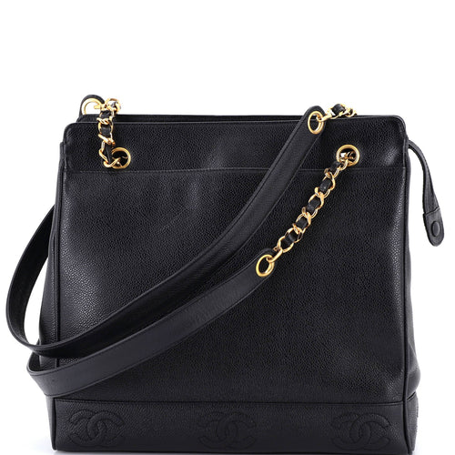 CHANEL Vintage Stitched CC Shoulder Bag Caviar Medium