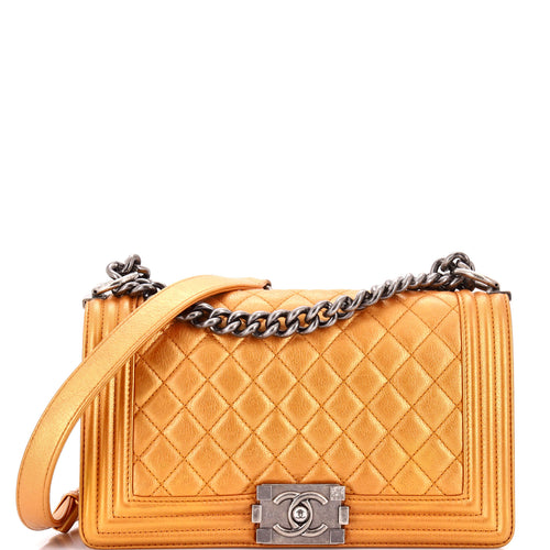 CHANEL Boy Flap Bag Quilted Metallic Calfskin Old Medium