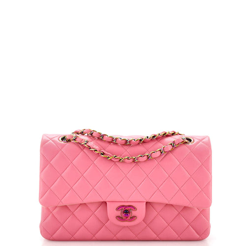 CHANEL Classic Double Flap Bag Quilted Lambskin with Rainbow Hardware Small