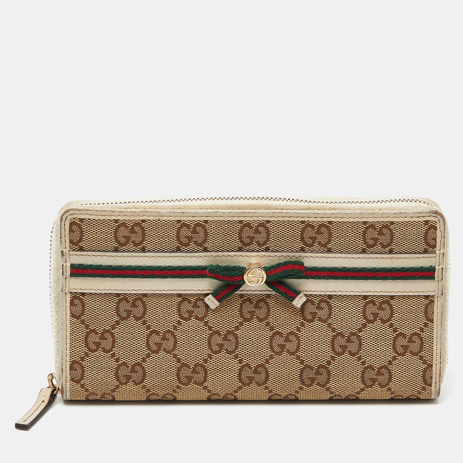 Gucci Beige/Cream GG Canvas and Leather Princy Zip Around Wallet