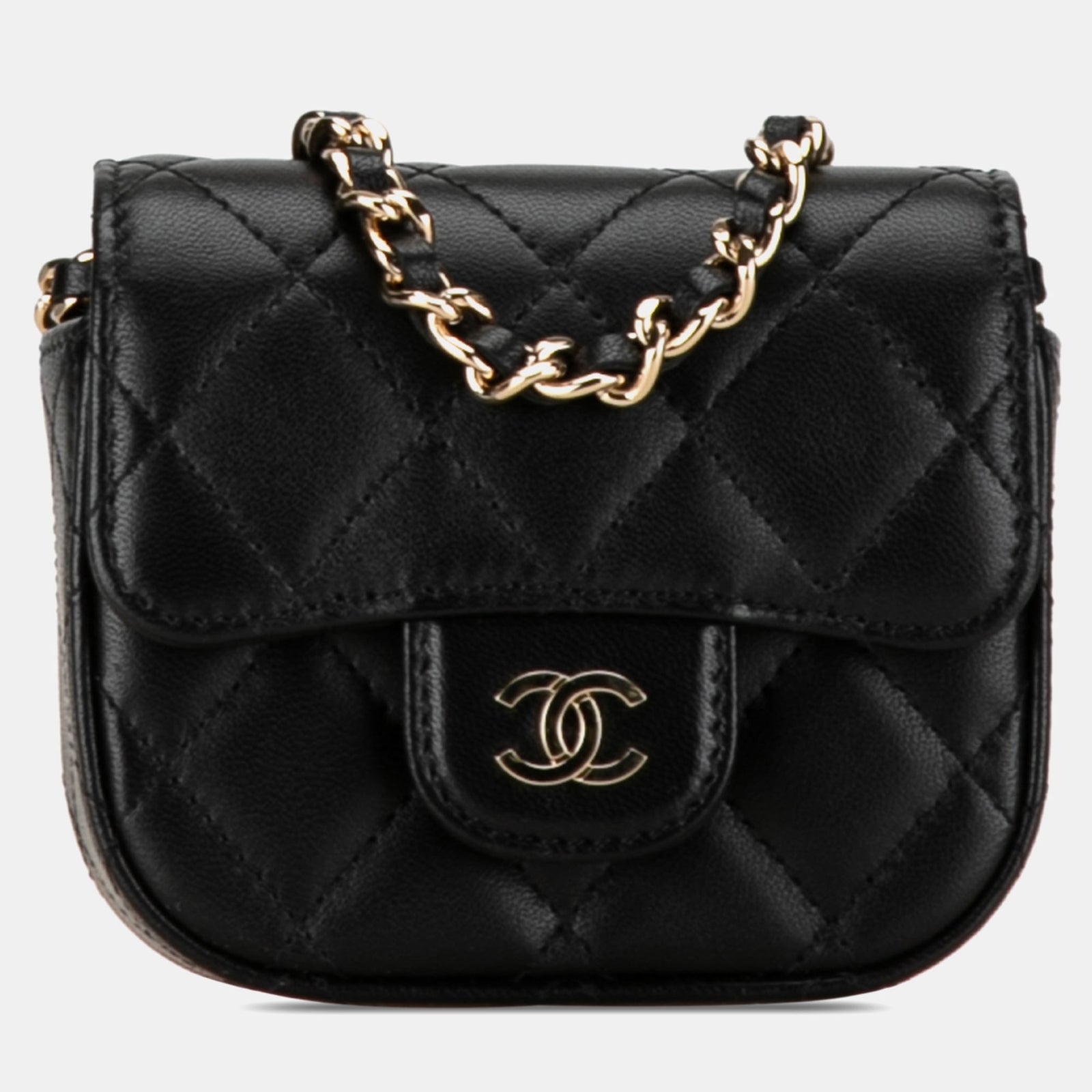 Chanel CC Kartenetui aus gestepptem Lammleder mit Klappe und Kette