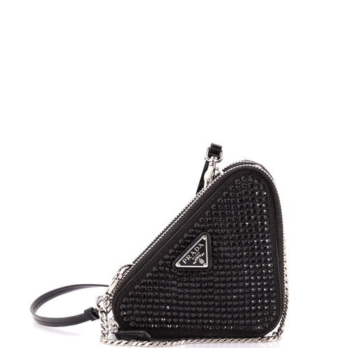 PRADA Triangle Double Pouch Crossbody Crystal Embellished Satin Mini
